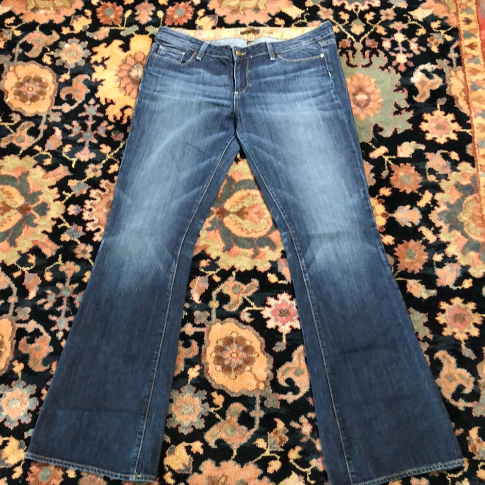 Vintage Paige tall jeans with flare at bottom.